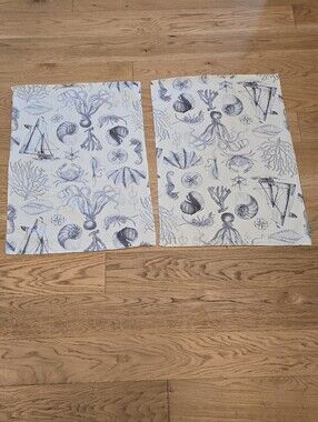 Williams Sonoma Maritime Sealife Oilcloth Blue Kitchen Nautical Ocean Tea Towels